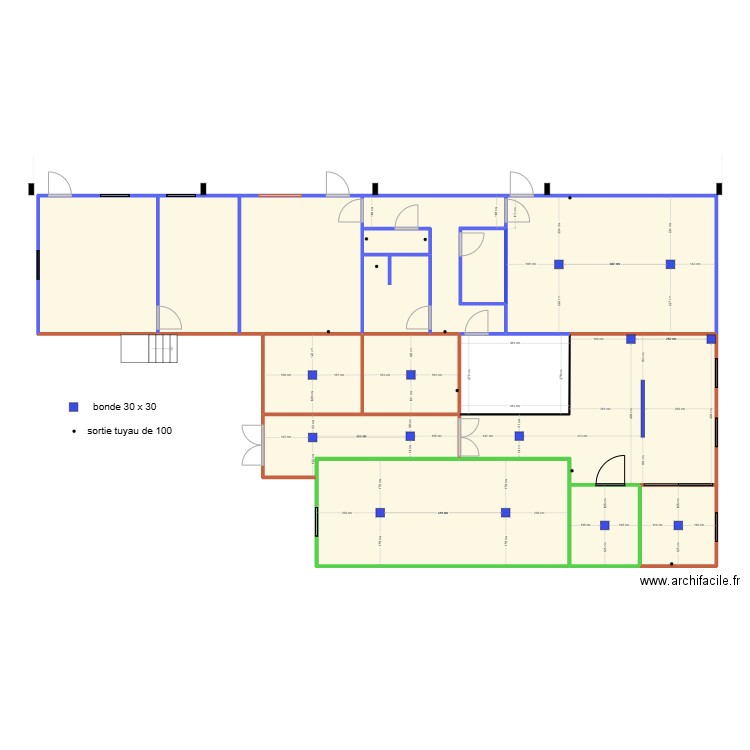 Evacuations 1. Plan de 16 pièces et 232 m2