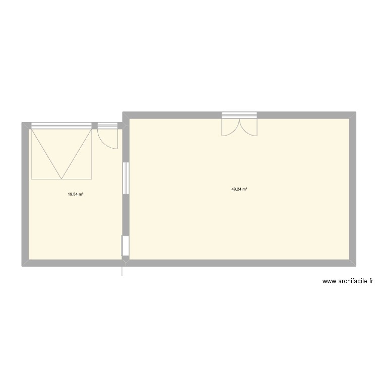 Maison 1 love. Plan de 2 pièces et 69 m2