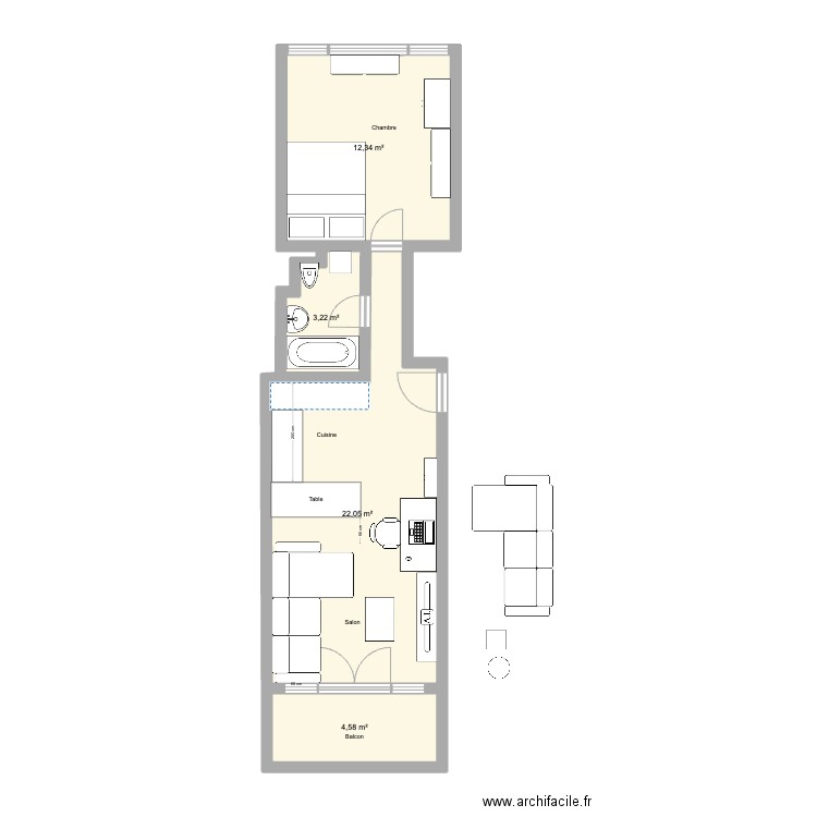 appart lausanne. Plan de 4 pièces et 42 m2