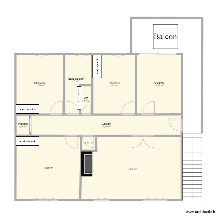 la gare premier etage. Plan de 10 pièces et 94 m2