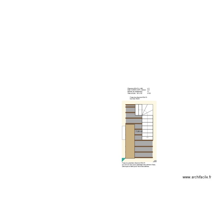 étage sonnac modif sol et rambarde du palier. Plan de 1 pièce et 8 m2