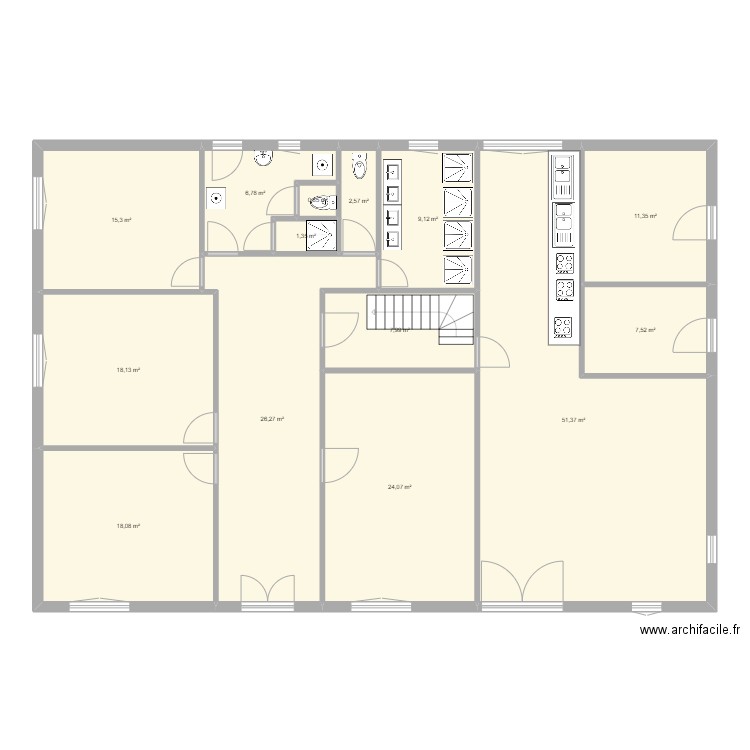 aubert rdc. Plan de 14 pièces et 201 m2