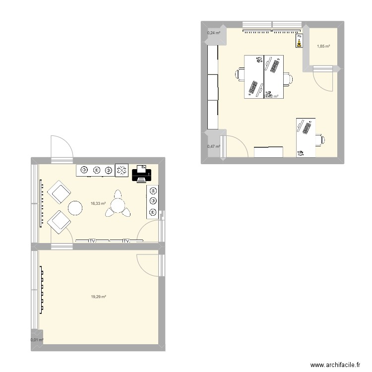 Bureaux Holivia. Plan de 7 pièces et 63 m2