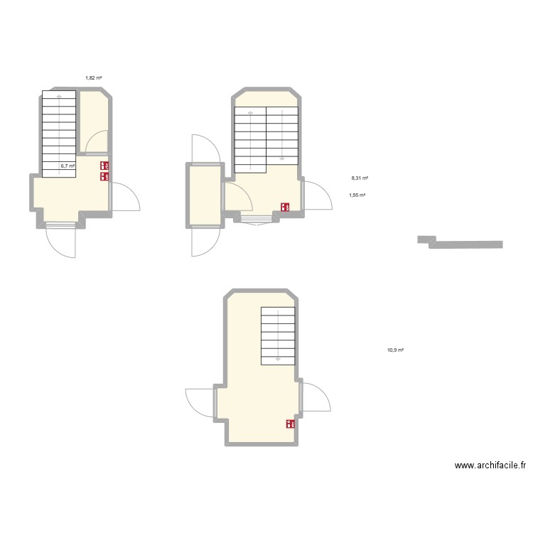 escalier. Plan de 5 pièces et 30 m2