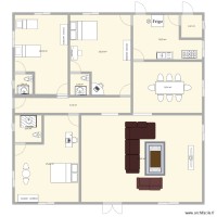 plan de 3 chambres salon avec salle à manger et cuisine 