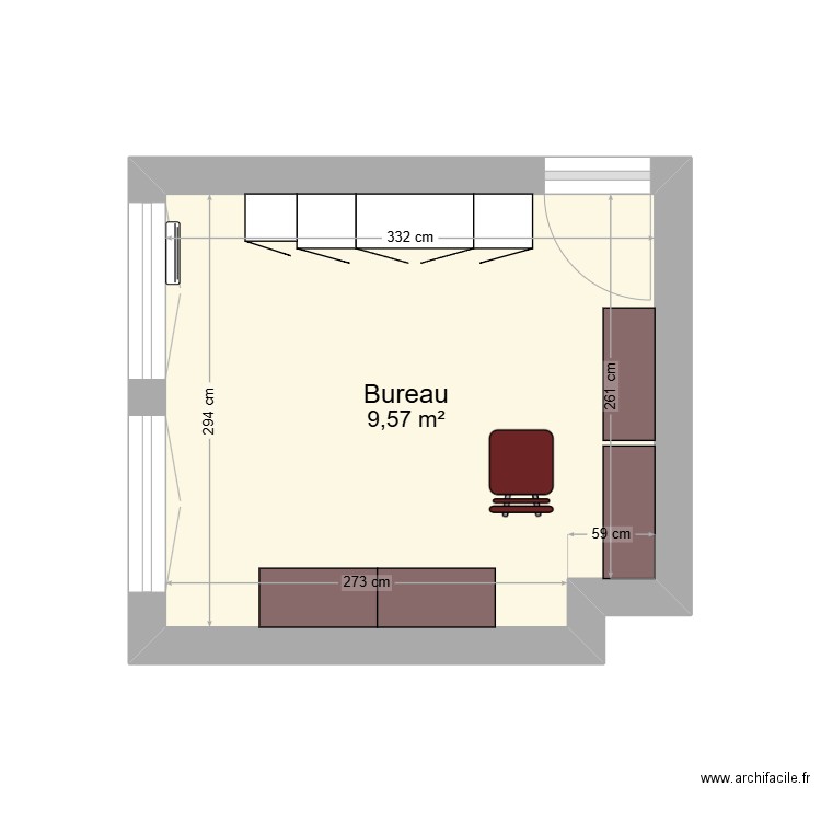 Plan bureau 166 aménagements hauts. Plan de 1 pièce et 10 m2