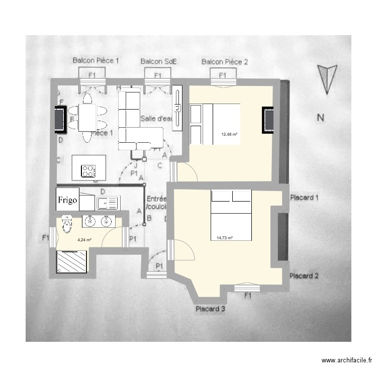 36 cours de la libération T3. Plan de 3 pièces et 31 m2