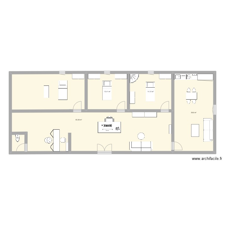 plan isntitut. Plan de 4 pièces et 140 m2