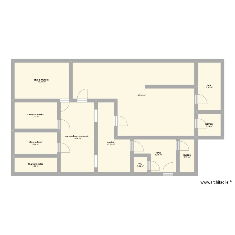 fromagerie . Plan de 12 pièces et 122 m2