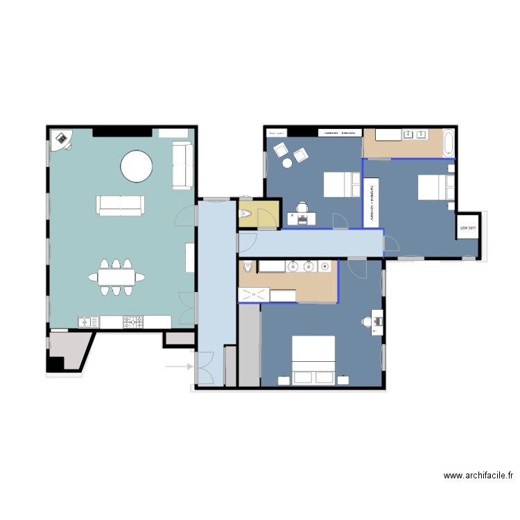 EX 53 BLANCHE PROJET 3CH 2SDB V3. Plan de 16 pièces et 236 m2