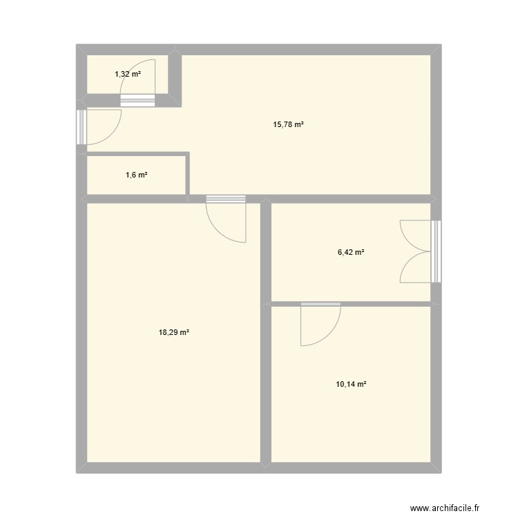 plan avant travaux technique. Plan de 6 pièces et 54 m2