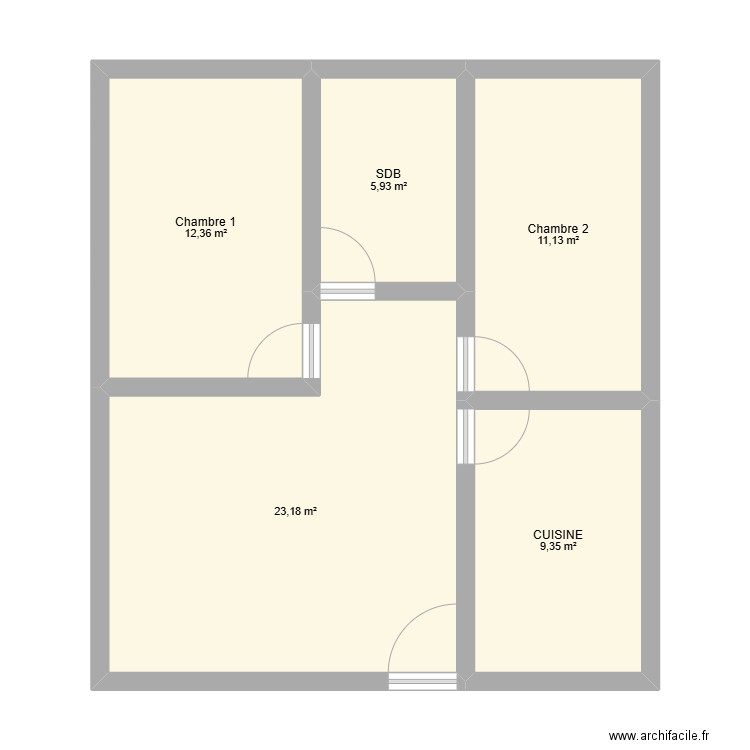 paln2. Plan de 5 pièces et 62 m2