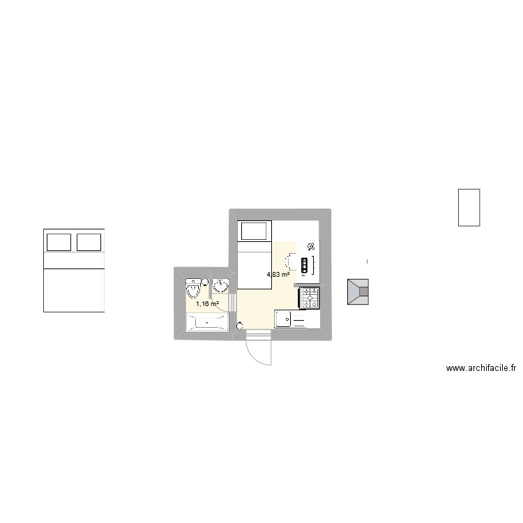 e32212z. Plan de 2 pièces et 6 m2