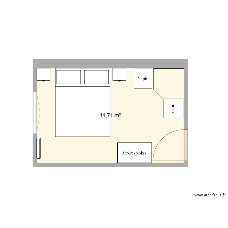 Chambre . Plan de 1 pièce et 12 m2