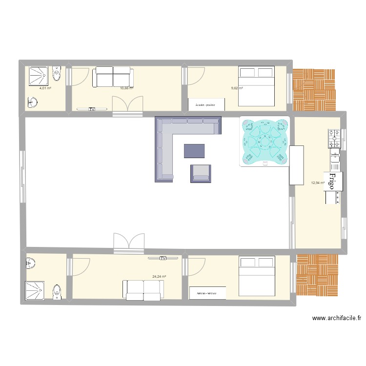 CONTAINER AMENAGE 3. Plan de 5 pièces et 61 m2