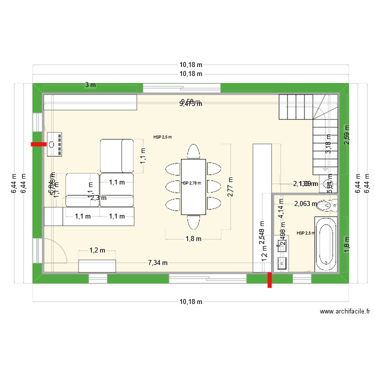 RDC Dessy. Plan de 6 pièces et 220 m2