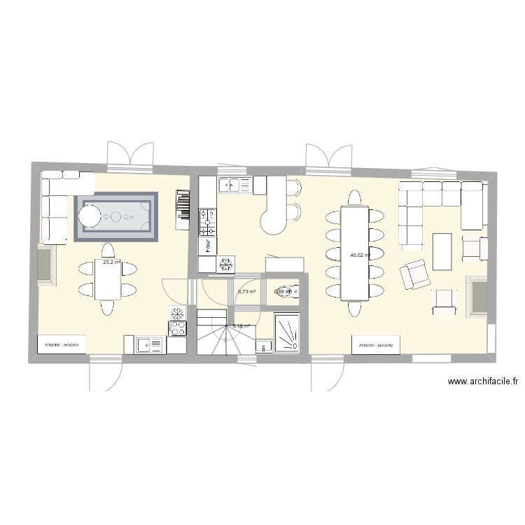 Logement sud-ouest RdC 260225. Plan de 5 pièces et 72 m2