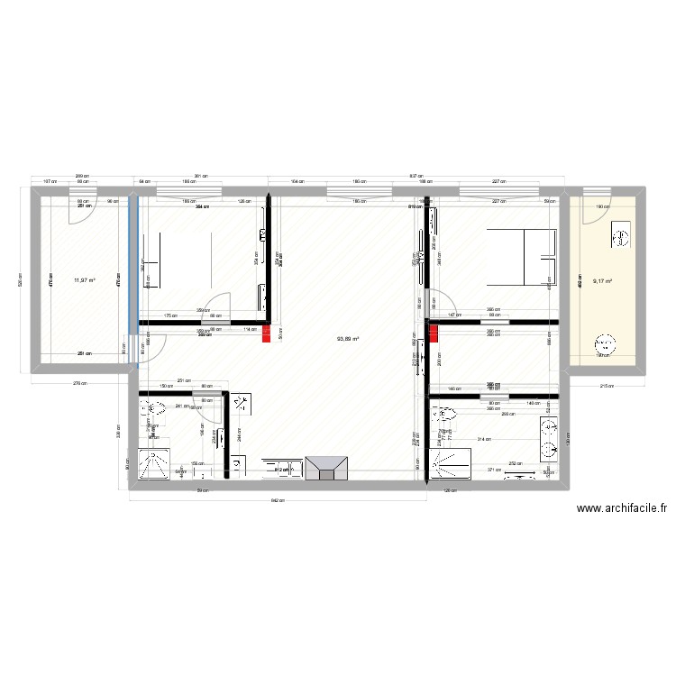 plan roq 1. Plan de 3 pièces et 115 m2