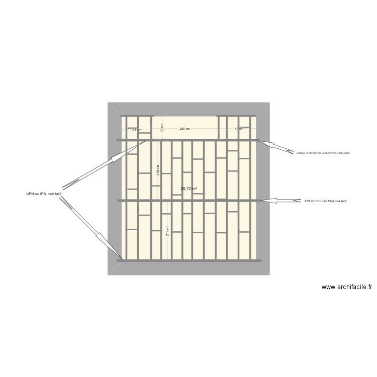 Planché. Plan de 1 pièce et 29 m2