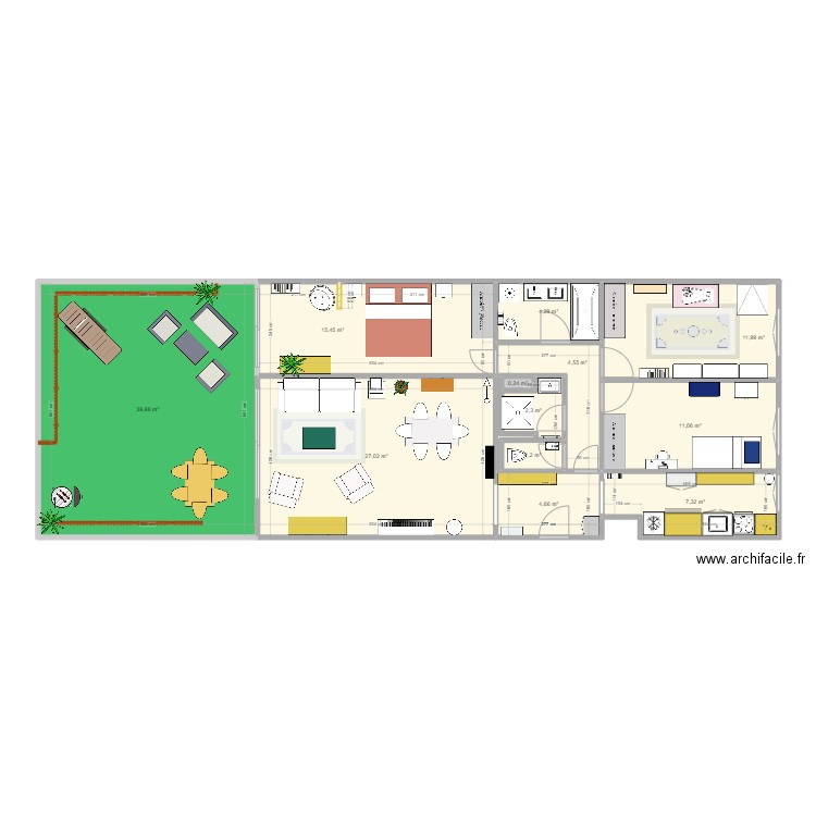 Plan Aguesseau Vmeublée couleurs. Plan de 12 pièces et 130 m2