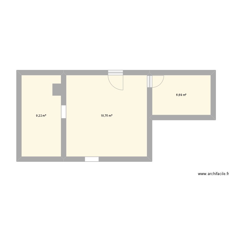 chambre Val. Plan de 3 pièces et 35 m2