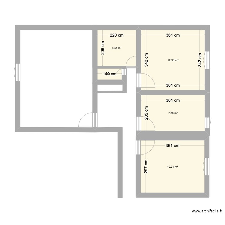 Etoile. Plan de 5 pièces et 36 m2