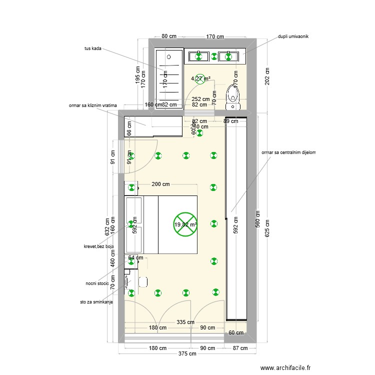 Zadatak br 4,spavaca soba 1. Plan de 2 pièces et 24 m2