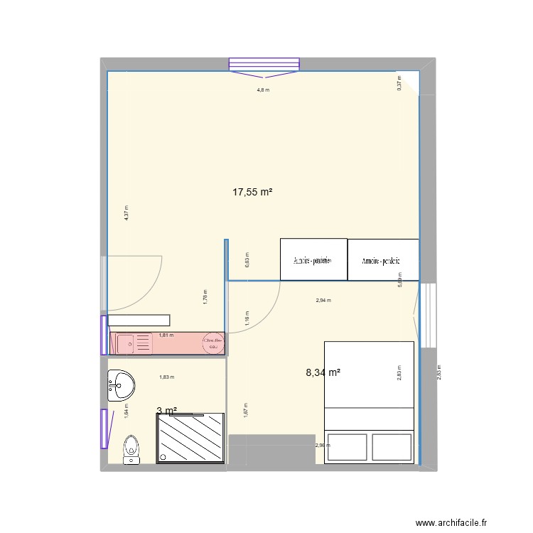 Placitre. Plan de 2 pièces et 29 m2