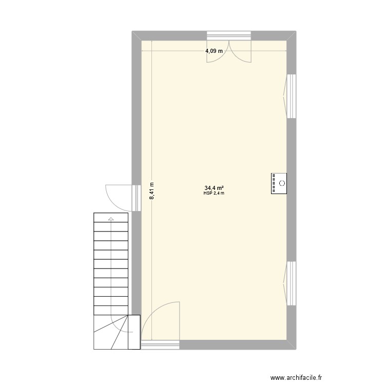 cote pièce du bas. Plan de 1 pièce et 34 m2