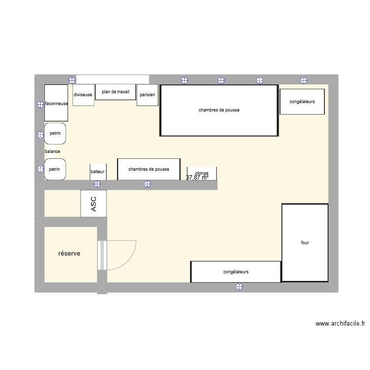 labo boulangerie. Plan de 2 pièces et 40 m2