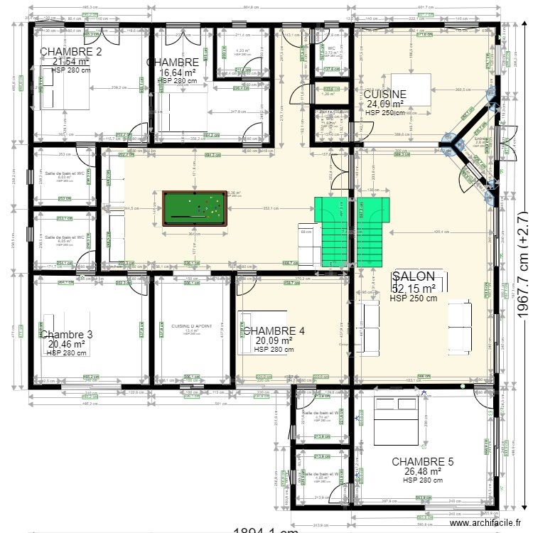 perfect FACADE D. Plan de 18 pièces et 286 m2