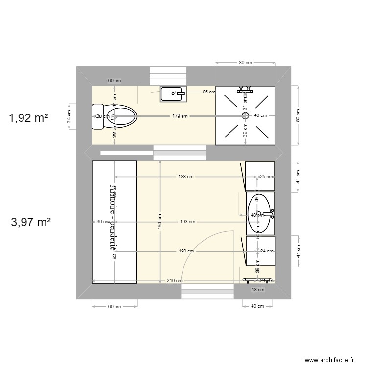 jihed01. Plan de 2 pièces et 6 m2