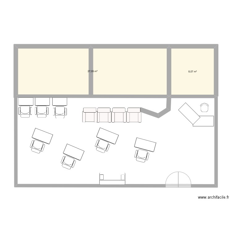 SALON DE COIFFURE. Plan de 2 pièces et 35 m2