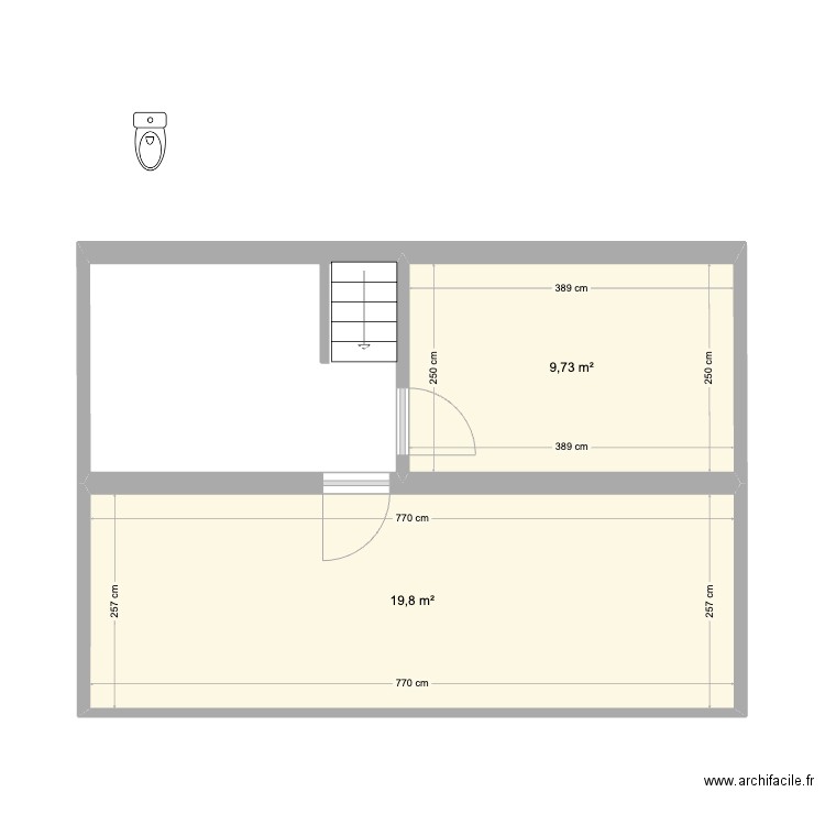 comble. Plan de 2 pièces et 30 m2