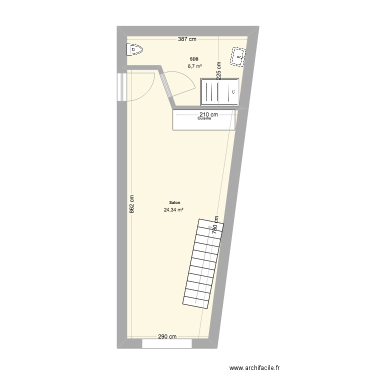 LGT 24  RDC. Plan de 2 pièces et 31 m2