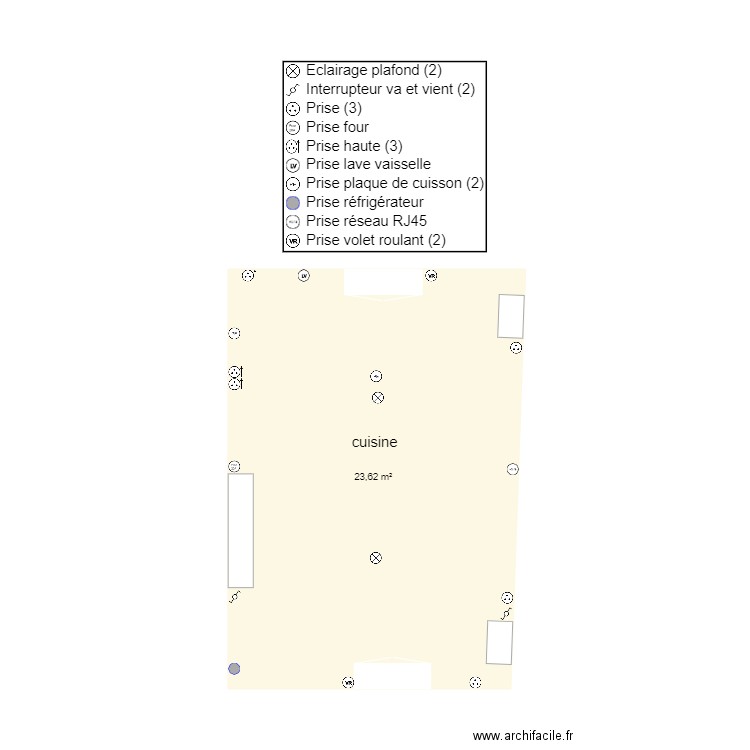 cuisine. Plan de 1 pièce et 24 m2