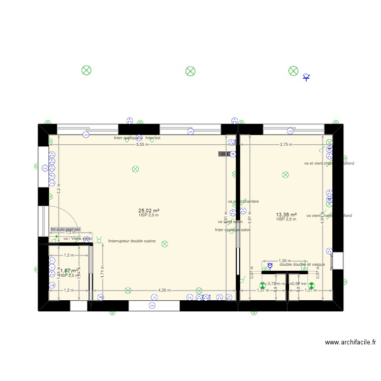 RBNB. Plan de 3 pièces et 40 m2