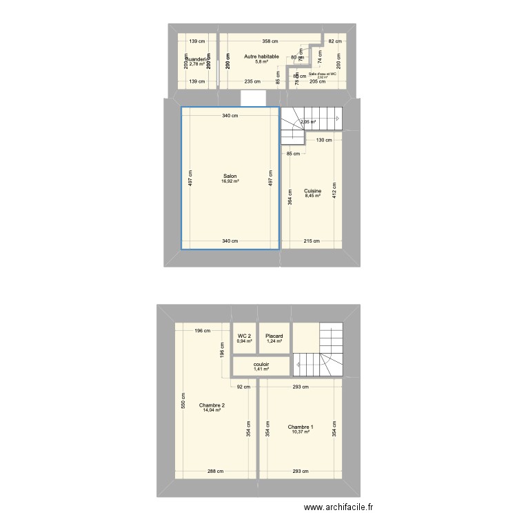 Maison. Plan de 12 pièces et 70 m2