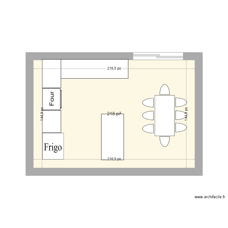 Cuisine - comptoir. Plan de 1 pièce et 20 m2