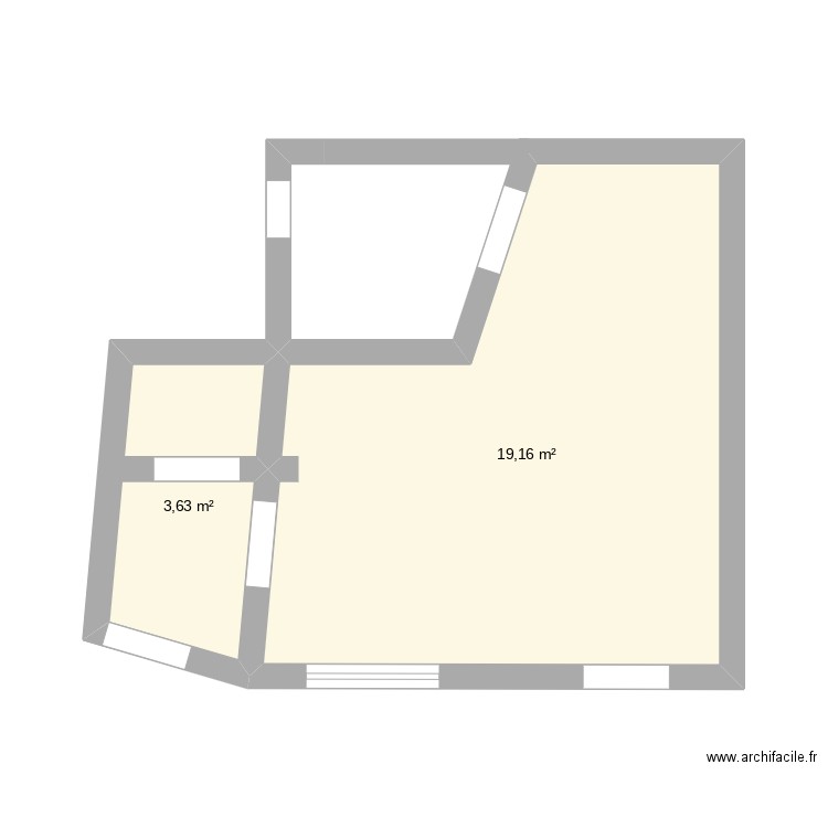 Boutique. Plan de 2 pièces et 23 m2