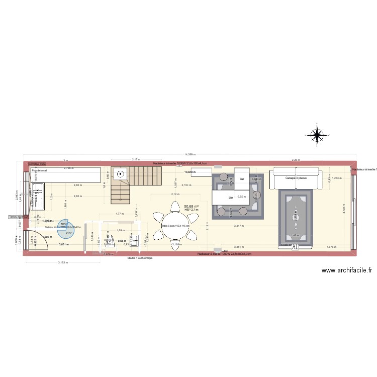 PROJET RENO 2024 copie de travail - 34 LA PEROUSE RDC. Plan de 2 pièces et 51 m2