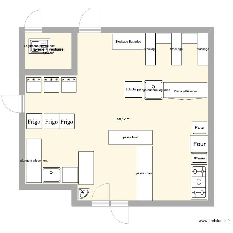 idées cuisine. Plan de 2 pièces et 62 m2