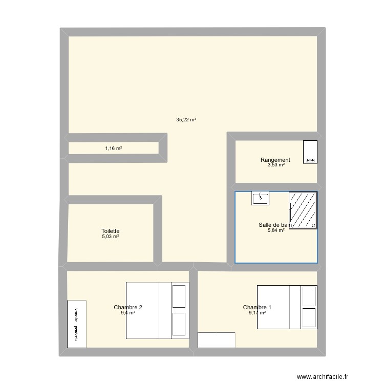 Appartement . Plan de 7 pièces et 69 m2