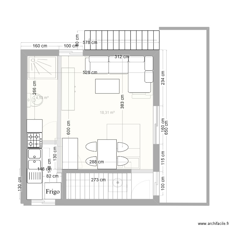 chew wam option escalera concreto. Plan de 2 pièces et 23 m2