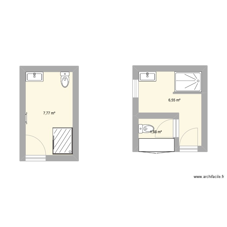 salle de bain. Plan de 3 pièces et 16 m2