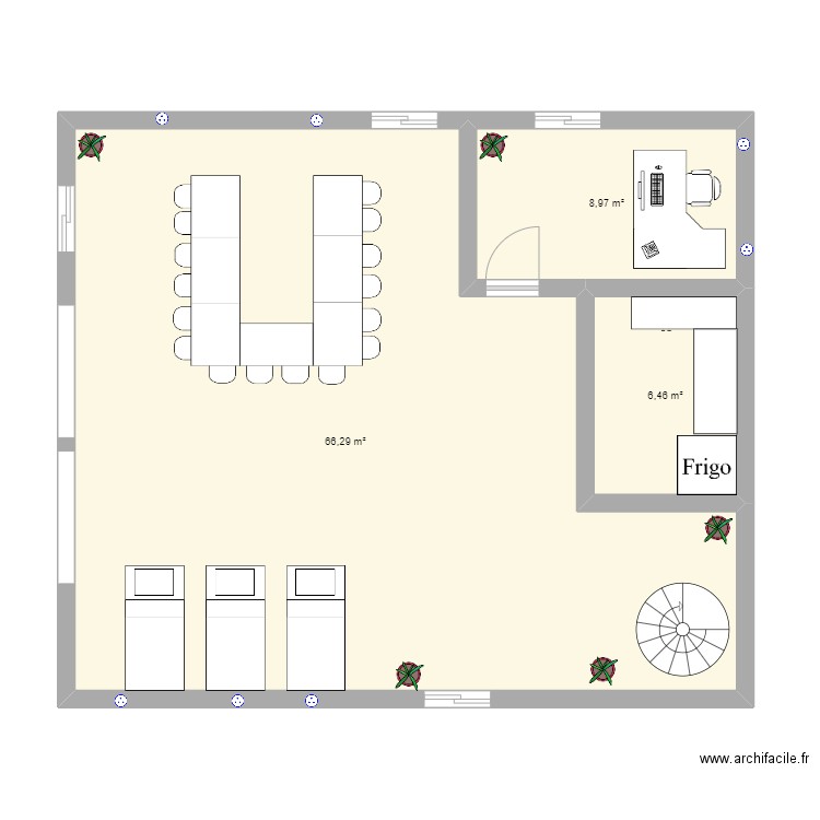 salon. Plan de 3 pièces et 82 m2