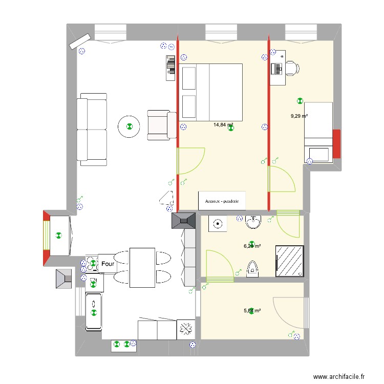 Le Logis travaux électricité. Plan de 4 pièces et 36 m2