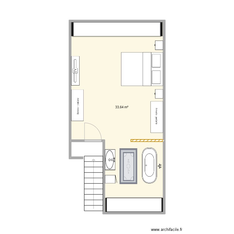 Aménagement grenier 1. Plan de 1 pièce et 34 m2