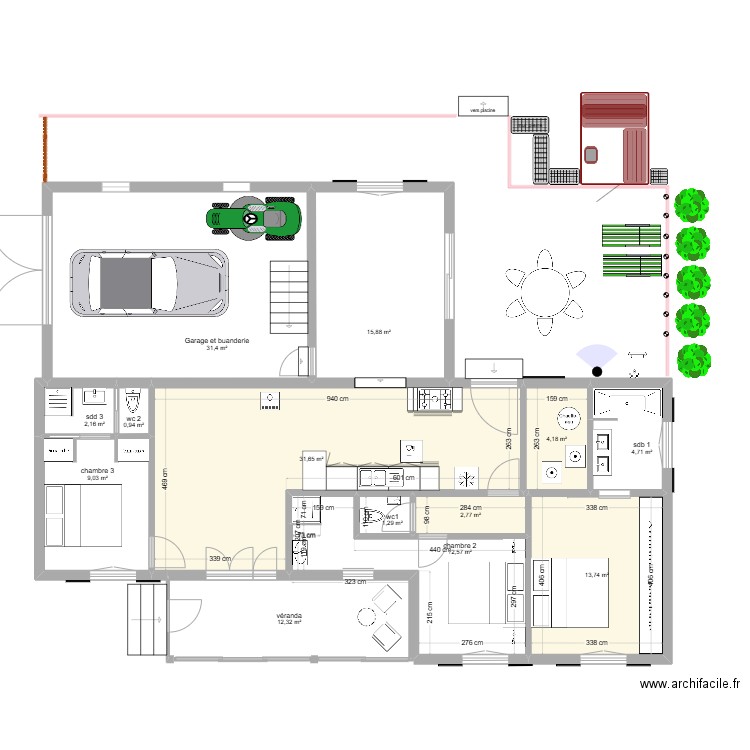 projet 5 bis Allemagne sans le jardin modif. Plan de 13 pièces et 143 m2