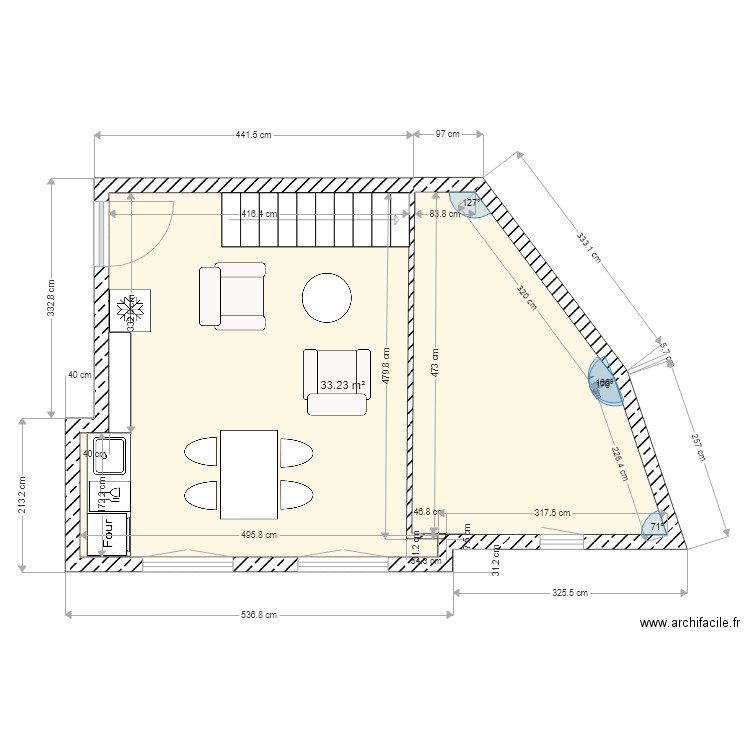 le mazet etage. Plan de 1 pièce et 33 m2